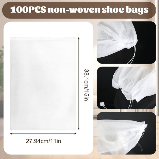 100Pcs Purse Dust Bags for Storage Drawstring Purse Covers Storage Bags for Dust and Storages 11in X 15in Breathable Non-woven Fabric Storages Pouch String Bag Travel Shoe Bag Handbag Covers.