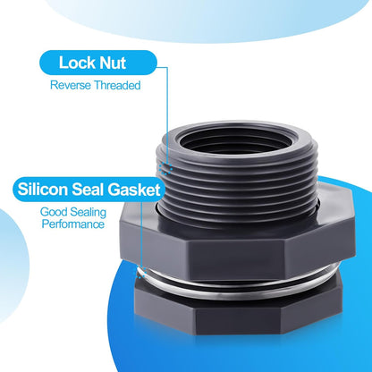 12Pcs Bulkhead Fitting 1 Inch Pvc Bulkhead with Plug Water Tank Connector Adapter Fitting Double Threaded Hose Adapter Silicon Seal Gasket Water Tank Connector for Aquariums, Rain Bucket