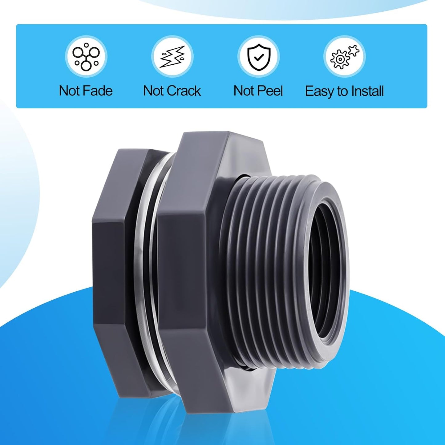 12Pcs Bulkhead Fitting 1 Inch Pvc Bulkhead with Plug Water Tank Connector Adapter Fitting Double Threaded Hose Adapter Silicon Seal Gasket Water Tank Connector for Aquariums, Rain Bucket
