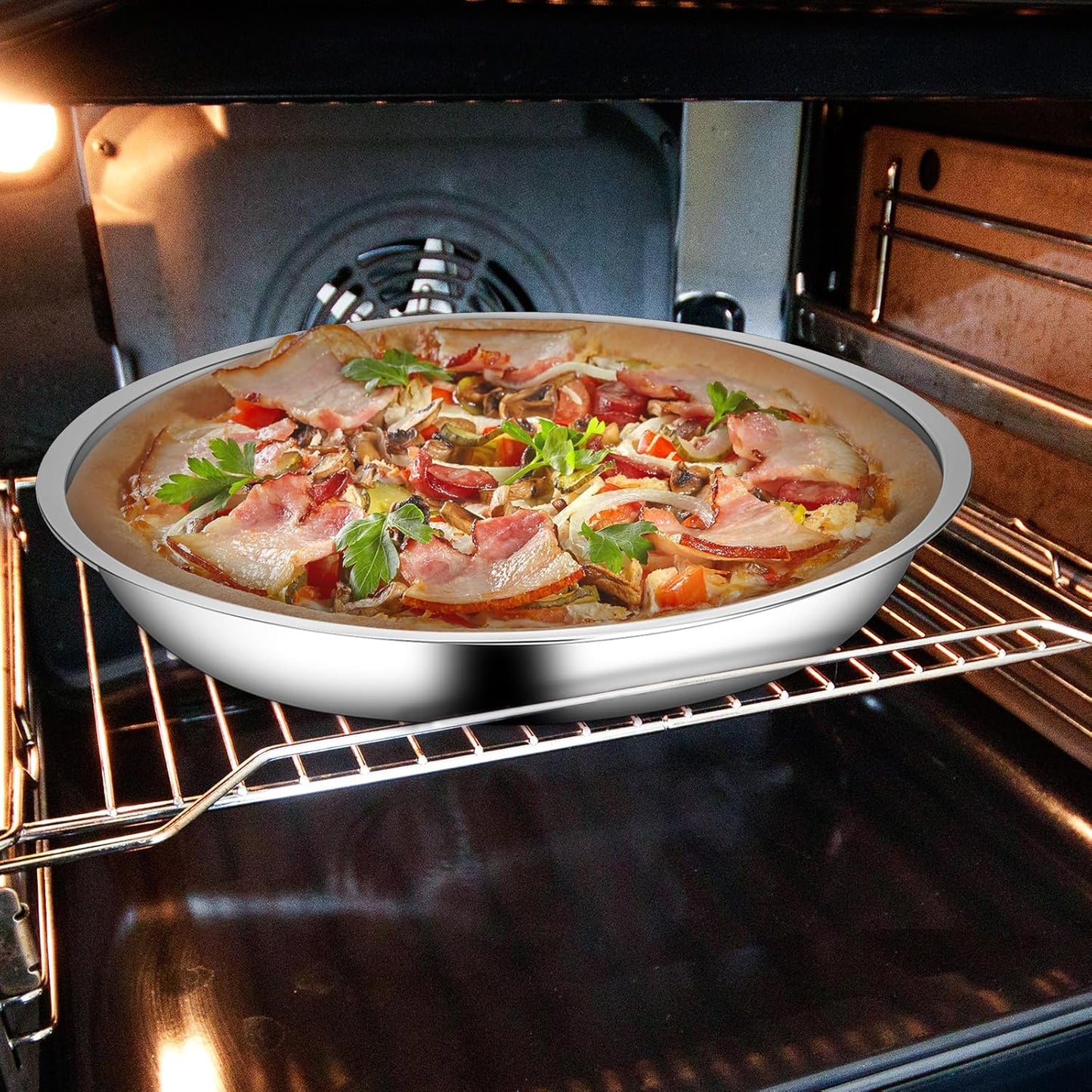 Vin Beauty 4 Pack 13 Inch Deep Dish Pizza Pan Stainless Steel Round Pizza Tray for Oven, Deep Dish Metal Stainless Steel Pie Pan Baking for Oven Cookie Cake, Dishwasher Safe