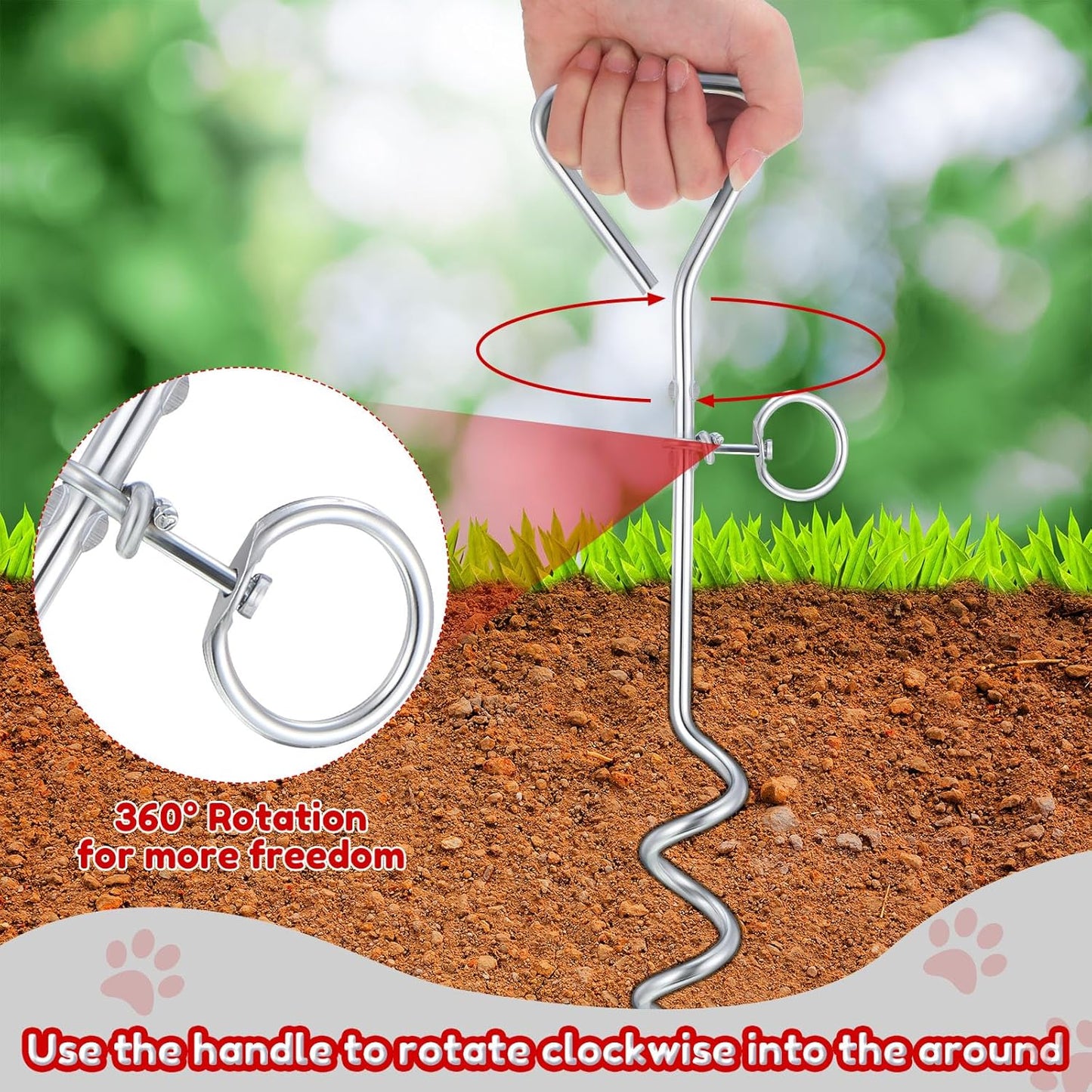 Amylove 2 Set Dog Tie Out Cable and Stake - 30ft Leash Chain, 16" Spiral Stake for Outside Yard - Medium to Large Dogs up to 125 Lbs (Red)