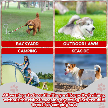 Amylove 2 Set Dog Tie Out Cable and Stake - 30ft Leash Chain, 16" Spiral Stake for Outside Yard - Medium to Large Dogs up to 125 Lbs (Red)
