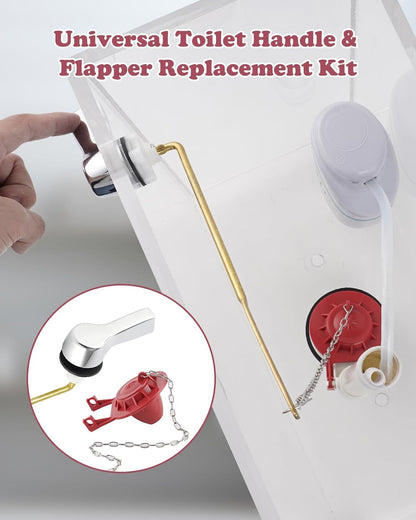 Universal Front Mount Toilet Handle Replacement Kit with 2-inch Universal Toilet Flapper, Stainless Steel Flapper Chains, Chrome Finish Toilet Trip Lever and Red Toilet Flapper Replacement Kit