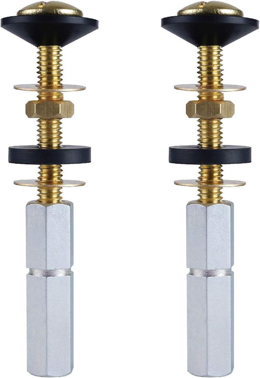 2 Pack Toilet Tank to Bowl Bolt Kits, Heavy Duty Bolts Toilet Bolts for Tank Solid Brass with Extra Long Nuts Easy to Install and Double Gaskets for Fastening