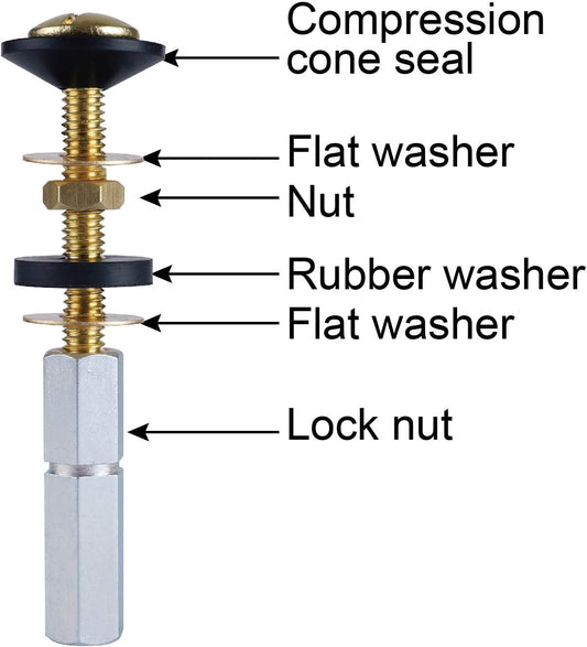 2 Pack Toilet Tank to Bowl Bolt Kits, Heavy Duty Bolts Toilet Bolts for Tank Solid Brass with Extra Long Nuts Easy to Install and Double Gaskets for Fastening