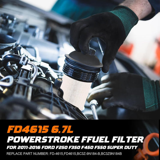 FD-4615 6.7 Powerstroke Fuel Filter for 2011-2016 Ford F250 F350 F450 F550 Super Duty Truck 5 Micron Diesel Fuel Filter Water Separator Kit Replace Motorcraft FD4615 BC3Z-9N184-B 6.7L V8 Fuel Filters