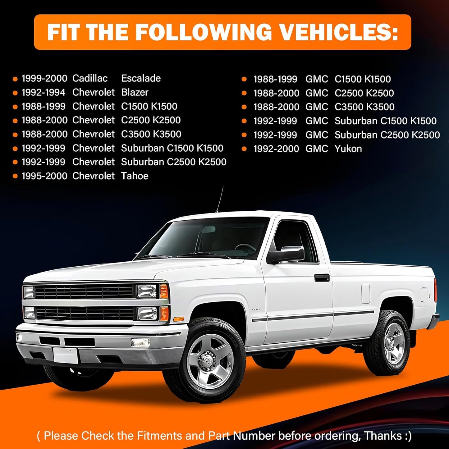 Exterior Door Handles Front/Rear Left & Right for Chevy C1500 C2500 C3500 K1500 K2500 K3500 GMC Yukon Tahoe Suburban Replaces # 15742229, 15742230, 15742233, 15742234