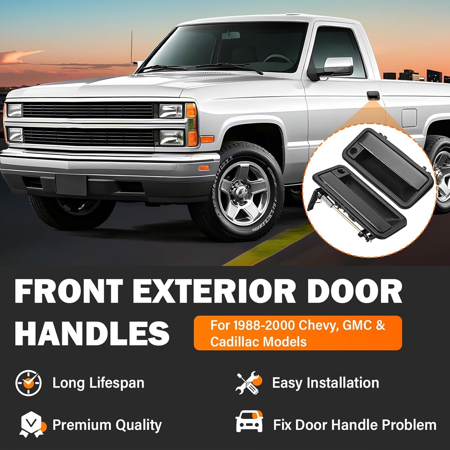 Exterior Door Handles Front/Rear Left & Right for Chevy C1500 C2500 C3500 K1500 K2500 K3500 GMC Yukon Tahoe Suburban Replaces # 15742229, 15742230, 15742233, 15742234