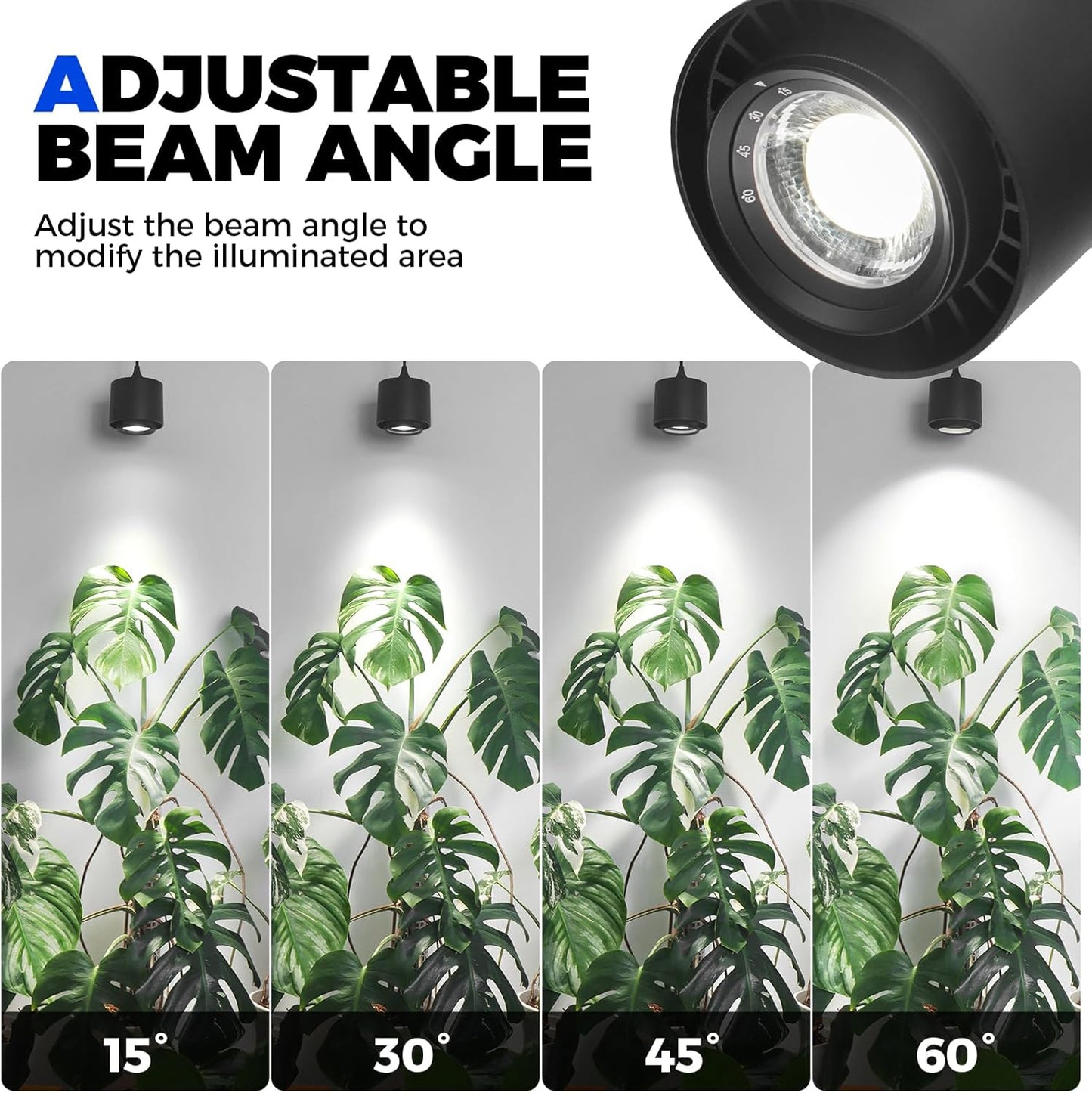 TR40 Hanging Grow Lights for Indoor Plants, 40W 5000K Full Spectrum, Adjustable Beam Angle (15°-60°), High PPFD, Spotlight Grow light with Timer for Indoor Growing, Large Tall Plant, Flowers