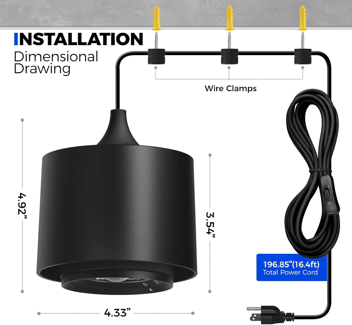 TR40 Hanging Grow Lights for Indoor Plants, 40W 5000K Full Spectrum, Adjustable Beam Angle (15°-60°), High PPFD, Spotlight Grow light with Timer for Indoor Growing, Large Tall Plant, Flowers