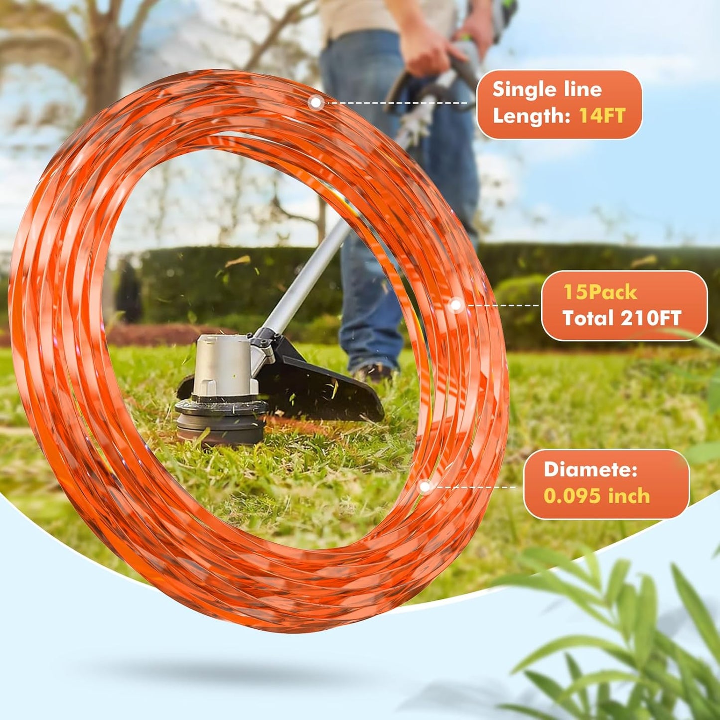 15 Pack AL2420P Replacement Twisted Trimmer Line Compatible with All 15" EGO 56-Volt String Trimmers Weed Eater, Pre-Cut 0.095" 210Ft Weed Wacker String line for EGO Trimmers String