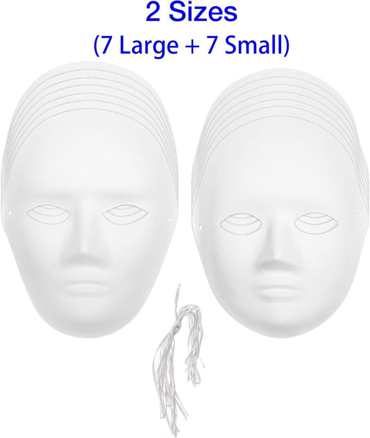 14 Pack Paper Mache Masks - 2 Sizes for Artistic Projects, Theater, Halloween, Masquerade Parties, Classroom Art