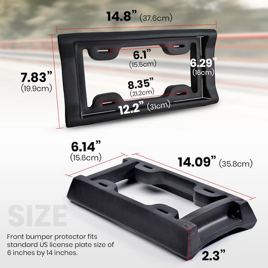 Ultimate License Plate Bumper Guard Screws Included - 2.3" Thick Rubber License Plate Mount Protects Bumper from Scratches and Dents - Universal Fit for Cars, Trucks, SUVs, and Vans
