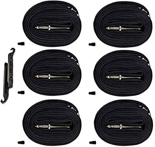 （6-Pack 700x20-25C Road Bike Replacement Inner Tubes Presta Valve 42mm for Road Bikes with Tire Size of 700c x 20, 23, and 25 (6 Inner Tubes with 2 Tire Levers)