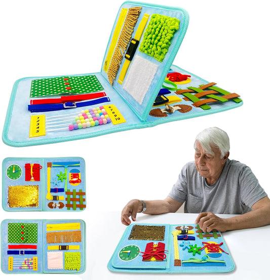 Blue Fidget Blanket for Dementia Patients | Dementia Activities for Seniors | Fidget Blanket for Adults with Dementia , Busy Blanket for Dementia Patients, 12*20 in.