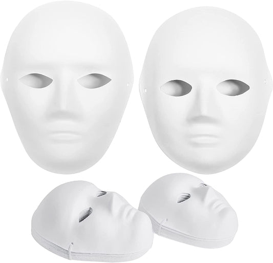 14-Pack Paper Mache Masks (2 Sizes) & 16-Pack Cat Mask White Blank for Party, Cosplay, Artistic Projects, Theater, Halloween, Masquerade Parties, Classroom Art
