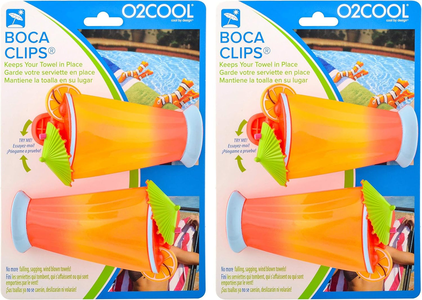 Boca Clips - Beach Towel Clips for Beach Chairs, Pool and Patio Accessories Clothes Pins for Bags, 2-Pack (Caribbean Cocktail)