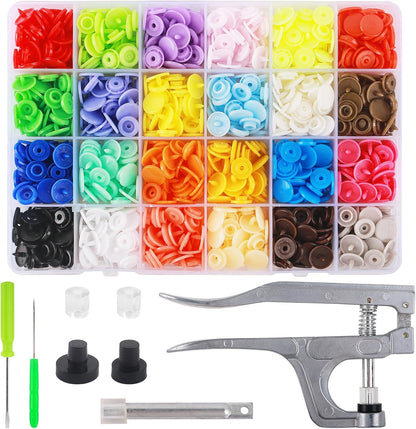 Snap Button Kit with Snaps Pliers, 240 Sets Plastic Snaps for Fabric, T5 Snap Buttons and Snappliers Set Starter Fastener Tool Kit for Sewing Clothing DIY Crafting (24 Colors)