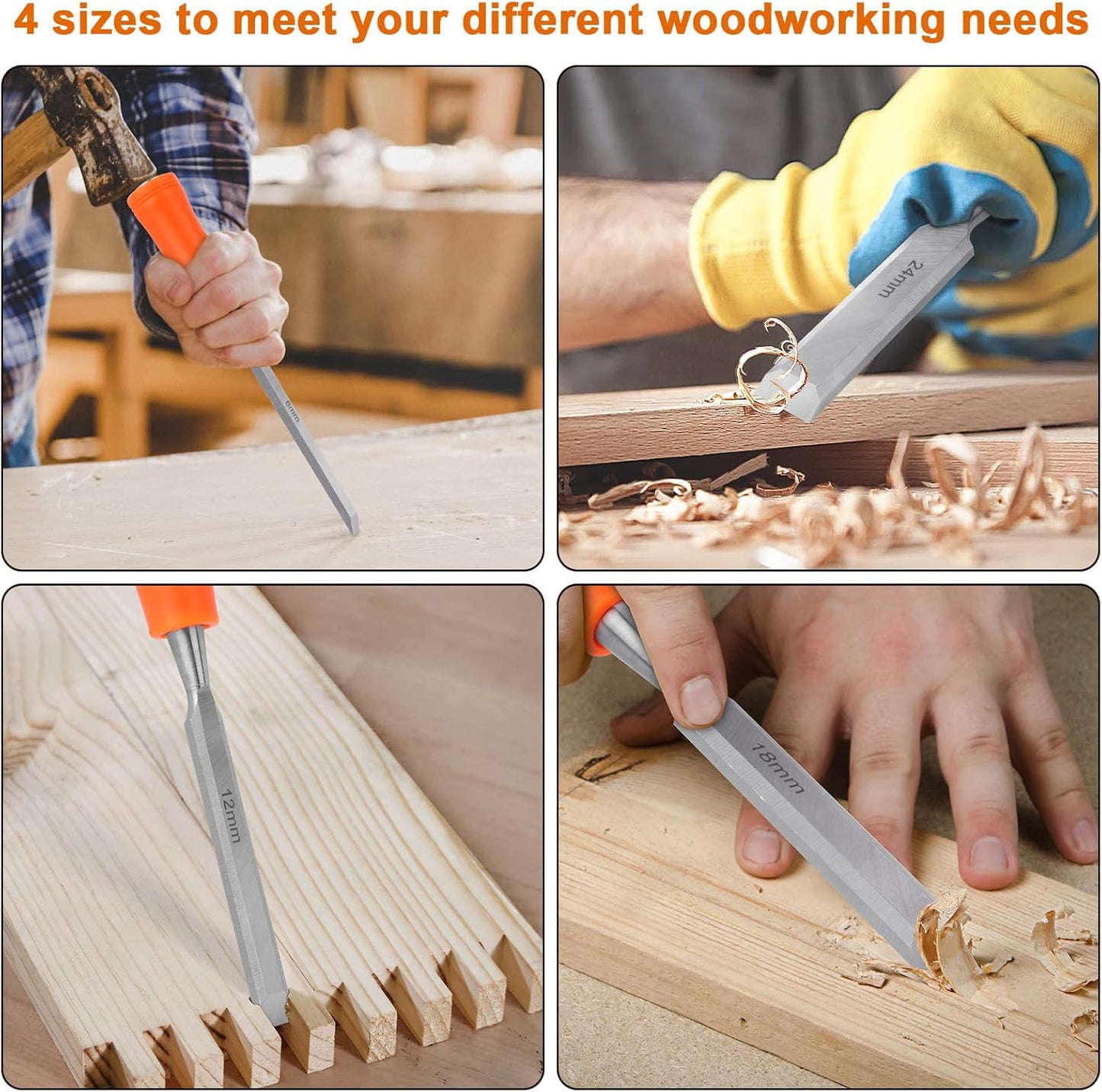 4 Piece Wood Chisel Sets Woodworking Tools Set, Wood Chisels for Woodworking + Trimmer Shoulder Strap for Weed, Adjustable Shoulder Straps Pads