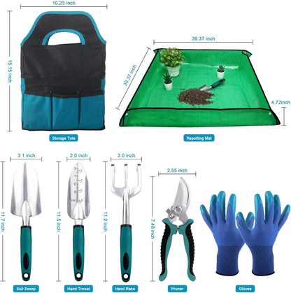 Garden Shovel Trowel Garden Tool with Measurement Mark + Garden Tools Sets, Gardening Tool Set with 39.3 in Repotting Mat