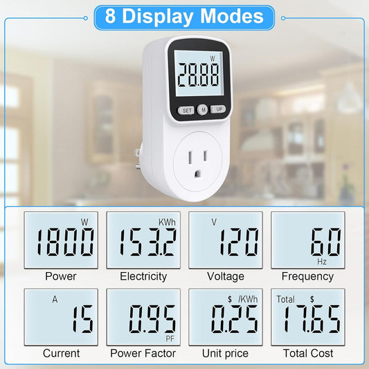 Upgraded Watt Meter Power Meter Plug Home Energy Monitor + Snap Button Kit with Snaps Pliers, 240 Sets Plastic Snaps for Fabric