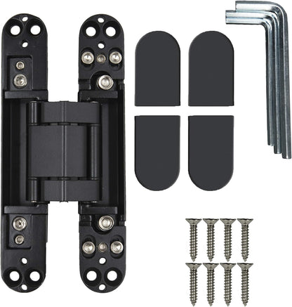 6inch Hidden Door Hinges Invisible Hinges Concealed Hinges Zinc Alloy 180 Degree Swing Hinge 3 Way Adjustable Butt Hinge 6 x 2.5 x 1 inch (Black Pack of 2)