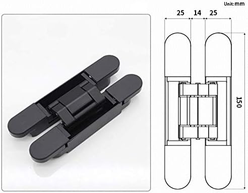 6inch Hidden Door Hinges Invisible Hinges Concealed Hinges Zinc Alloy 180 Degree Swing Hinge 3 Way Adjustable Butt Hinge 6 x 2.5 x 1 inch (Black Pack of 2)