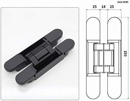 6inch Hidden Door Hinges Invisible Hinges Concealed Hinges Zinc Alloy 180 Degree Swing Hinge 3 Way Adjustable Butt Hinge 6 x 2.5 x 1 inch (Black Pack of 2)
