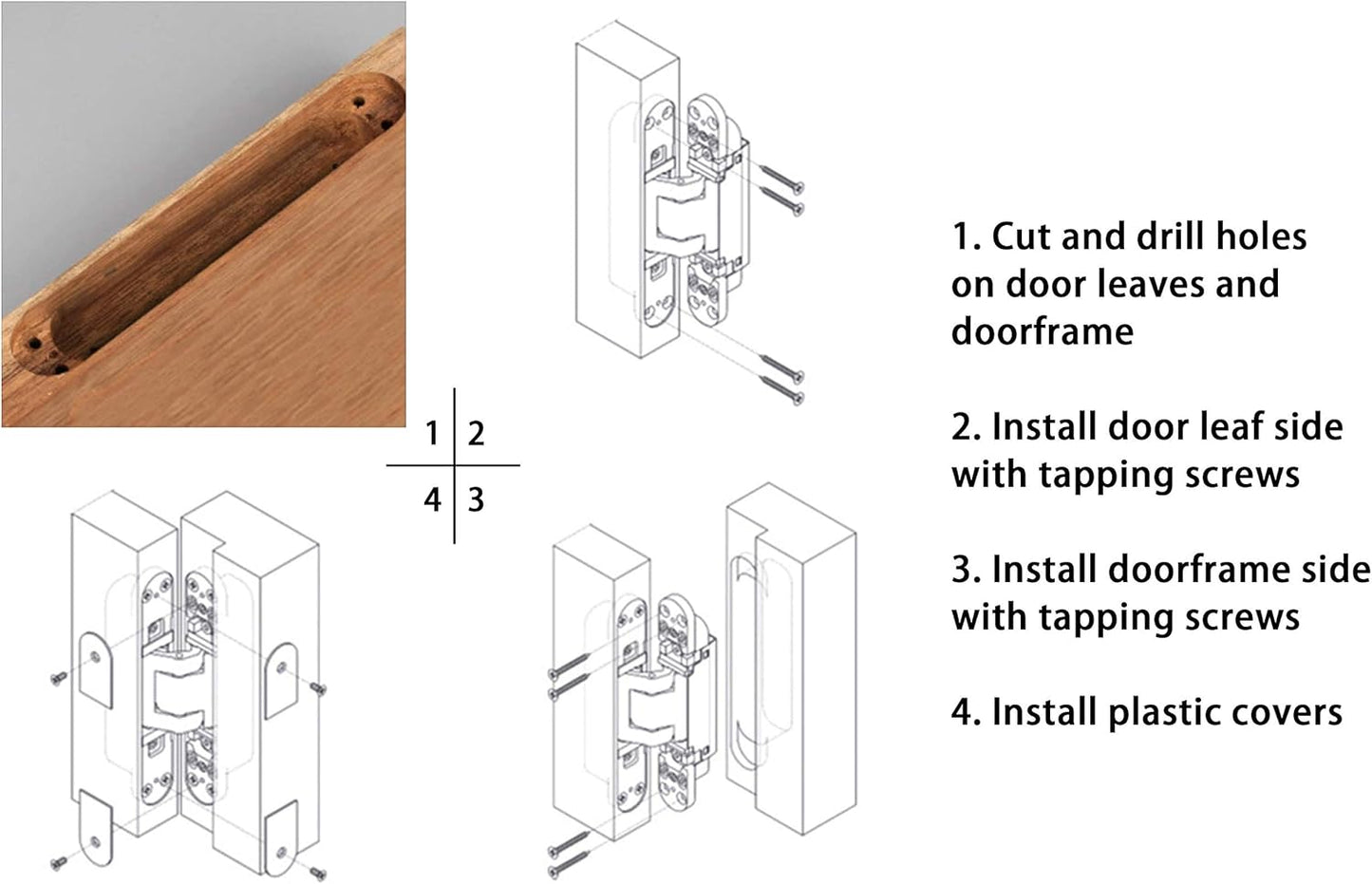 6inch Hidden Door Hinges Invisible Hinges Concealed Hinges Zinc Alloy 180 Degree Swing Hinge 3 Way Adjustable Butt Hinge 6 x 2.5 x 1 inch (Black Pack of 2)