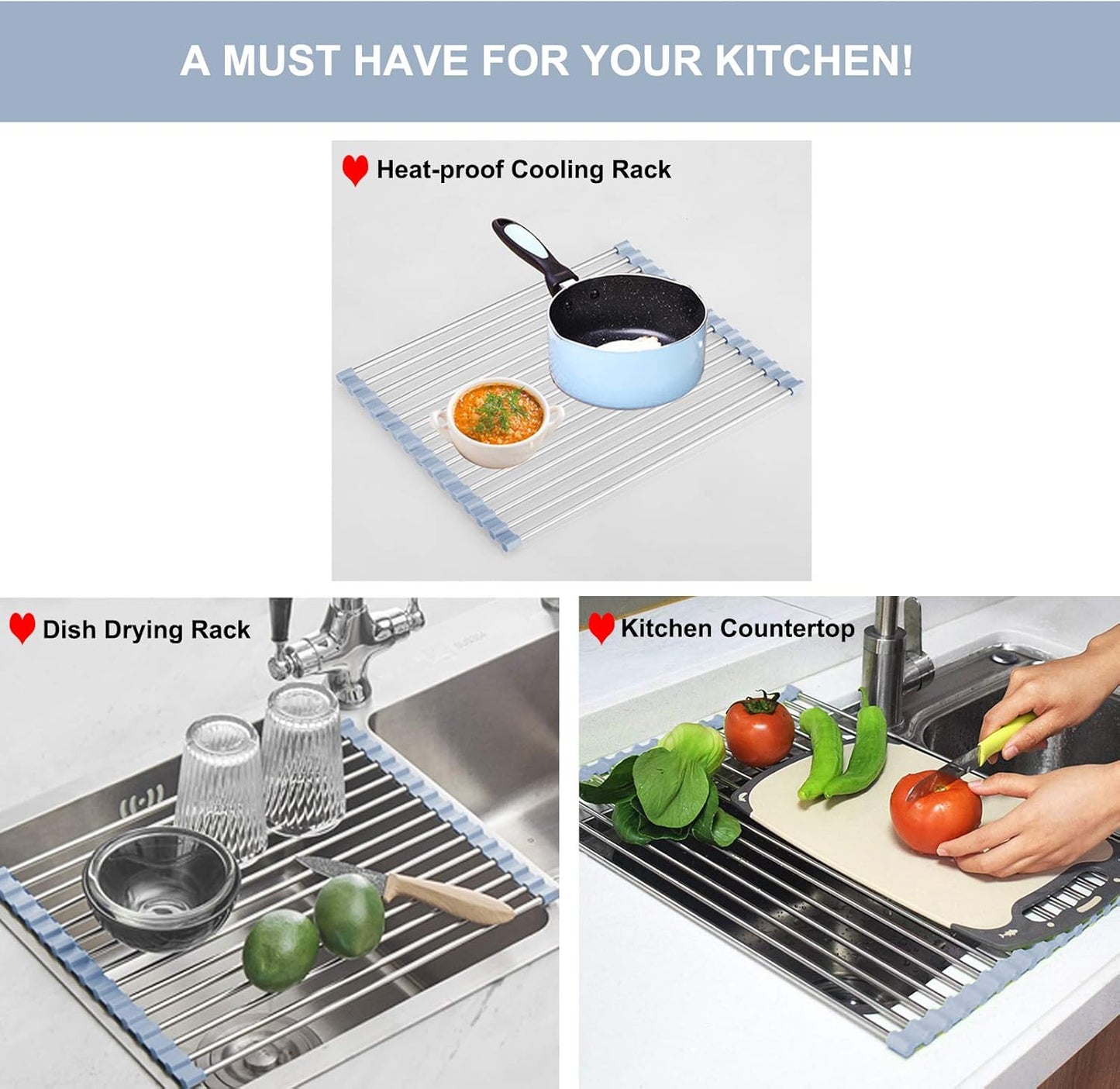 Roll Up Dish Drying Rack Over Sink Dish Rack 17.5''x11.8'' + Upgraded Watt Meter Power Meter Plug Home Electricity Usage Monitor