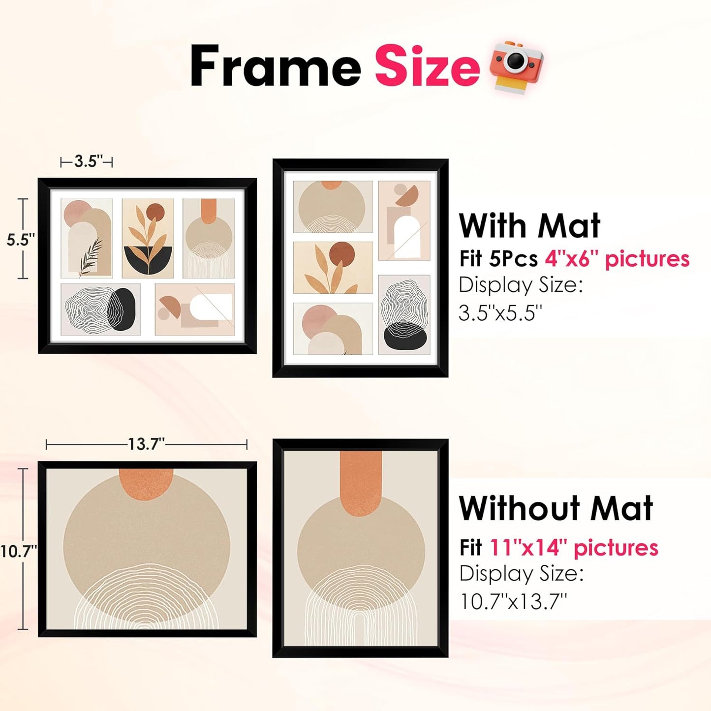 White 8x10 Picture Frame&11x14 Picture Frames Collage Wall Decor, Display 5 Pcs 4x6 Photos with Mat or 1 Pack 11x14 Poster without Mat, 4x6 Multiple Picture Frames, Family Collage Pi