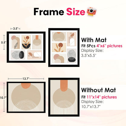White 8x10 Picture Frame&11x14 Picture Frames Collage Wall Decor, Display 5 Pcs 4x6 Photos with Mat or 1 Pack 11x14 Poster without Mat, 4x6 Multiple Picture Frames, Family Collage Pi