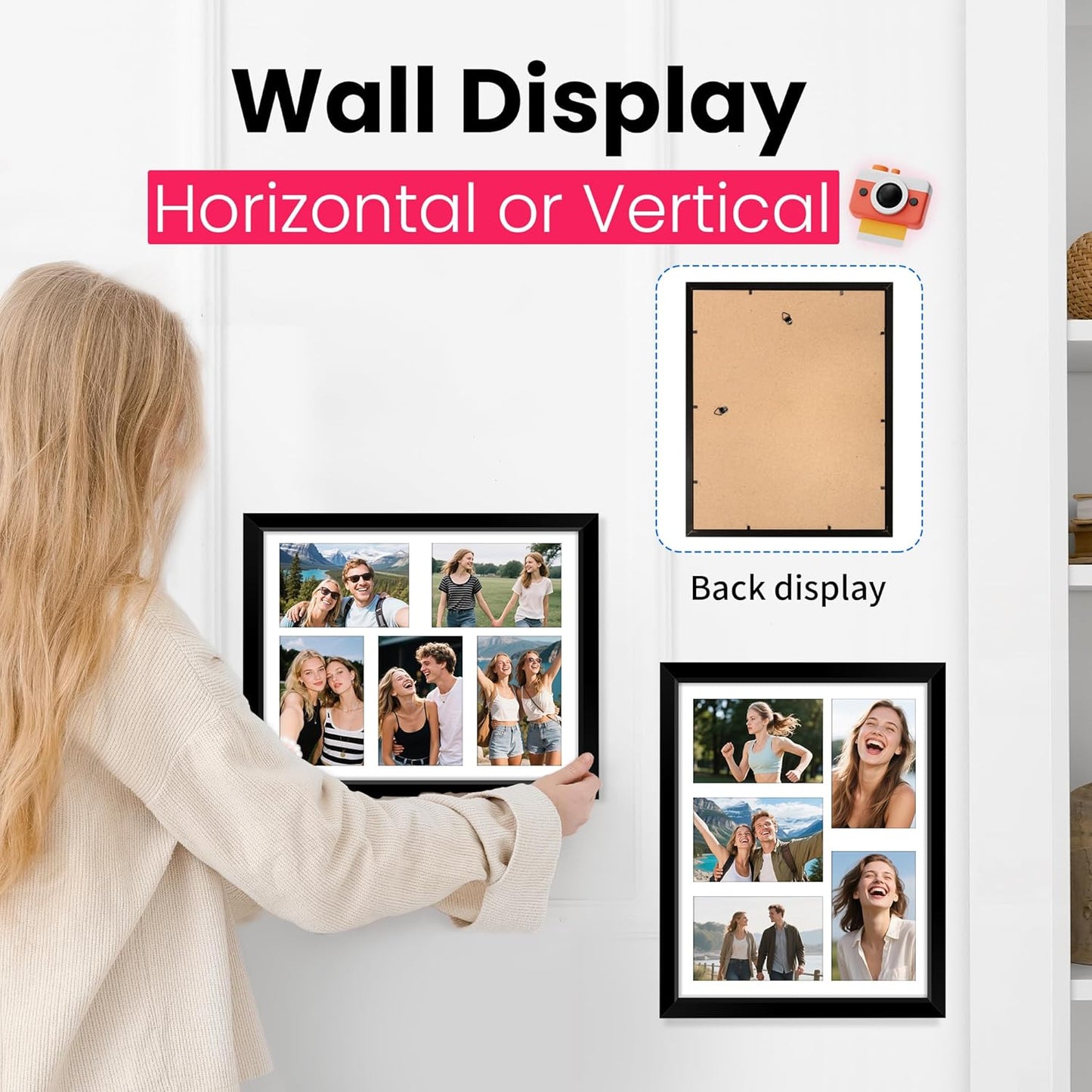 White 8x10 Picture Frame&11x14 Picture Frames Collage Wall Decor, Display 5 Pcs 4x6 Photos with Mat or 1 Pack 11x14 Poster without Mat, 4x6 Multiple Picture Frames, Family Collage Pi