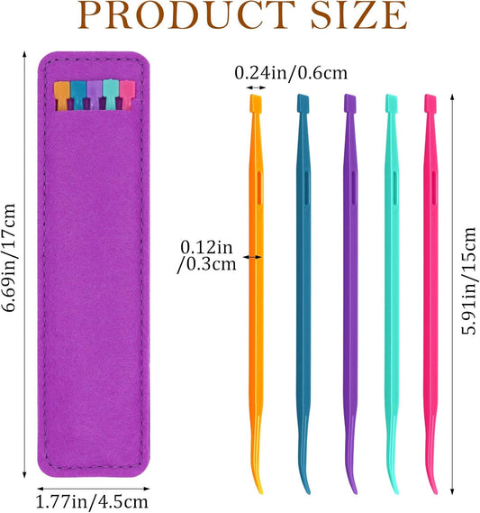 Drawstring Threader Tool,5Pcs Purple Thang Sewing Tool with Storage Bag Plastic Sewing Stiletto Tool Rope Threader Multifunctional Sewing Accessories for Craft Quilting Supplies