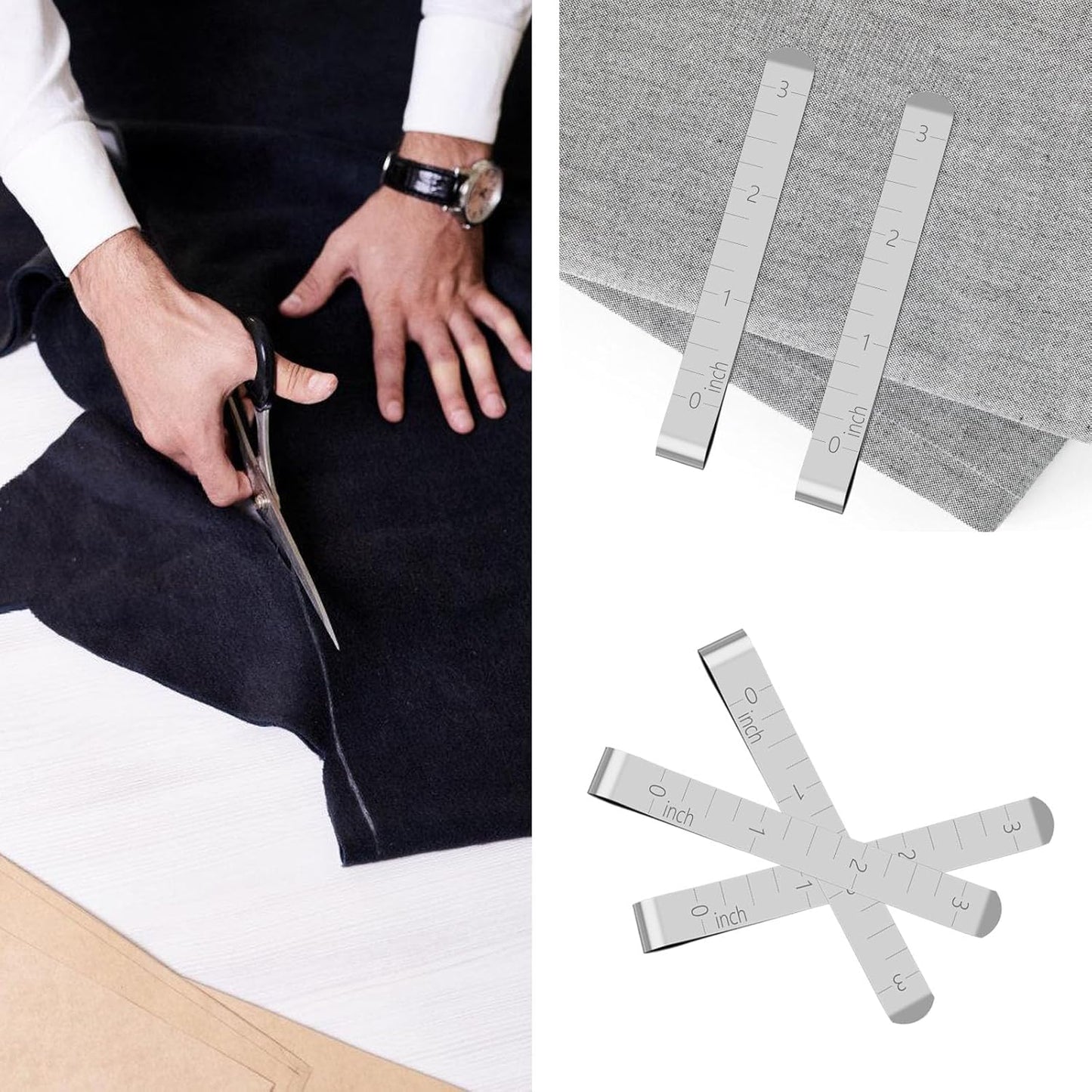 5Pcs Sewing Clips,Stainless Steel Hemming Clips with 3 Inch Scale Sewing Ruler Metal Sewing Clip for Fabric and Quilting Pinning and Marking Accessories Sewing Supplies