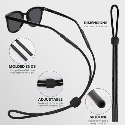 3 Pcs Glasses Strap-Adjustable Eyeglass Holders for Men, Women, and Kids - Neck Eyewear Retainer, Sports Sunglasses Strap, Lanyard