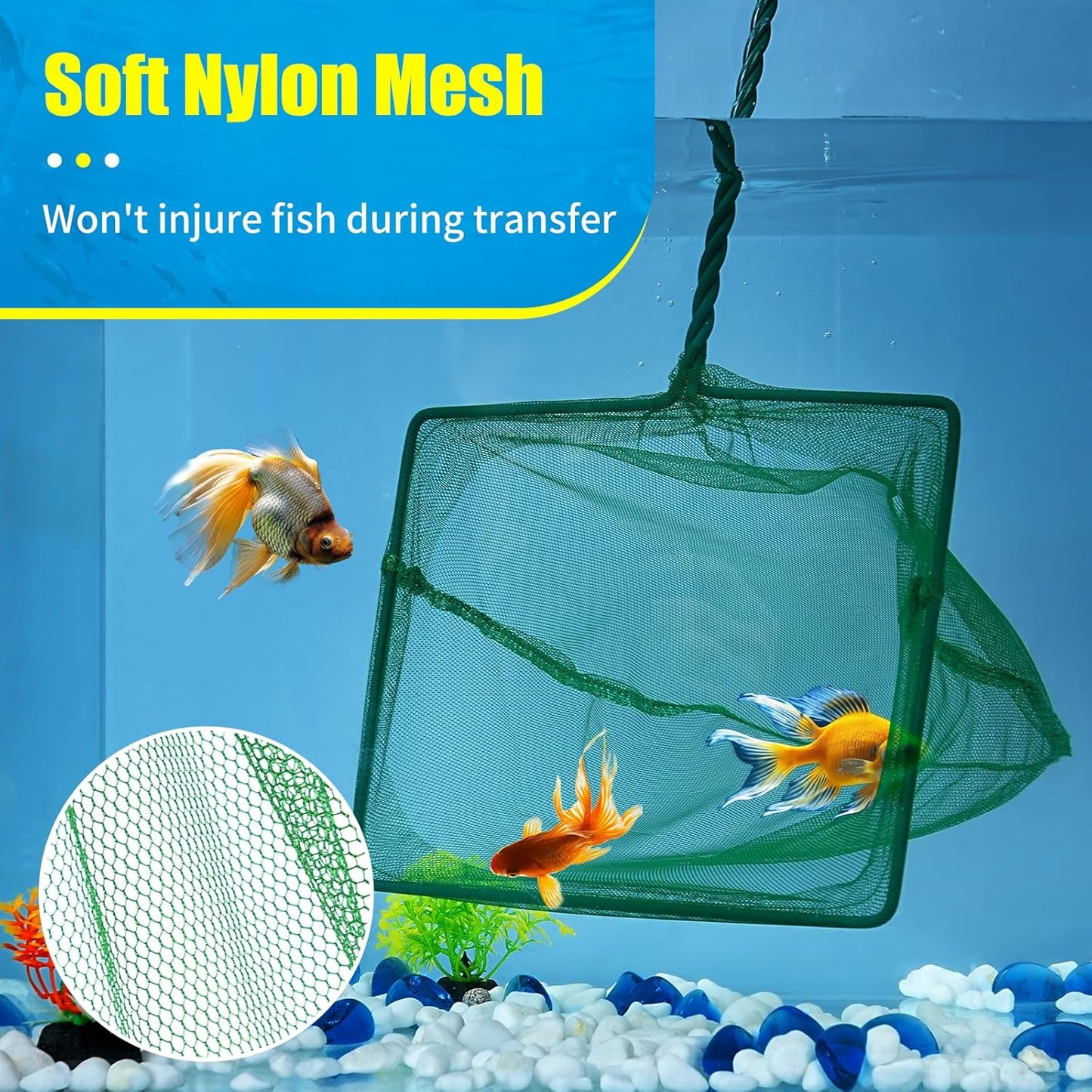 8 Inch Aquarium Fish Net, Wastes Skimming Cleaning Tool with Firm Handle for Fish Tanks Small Ponds