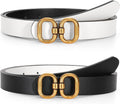 Reversible Leather Belt for Women with Gold Buckle Ladies Leather Belt for Jeans Pants