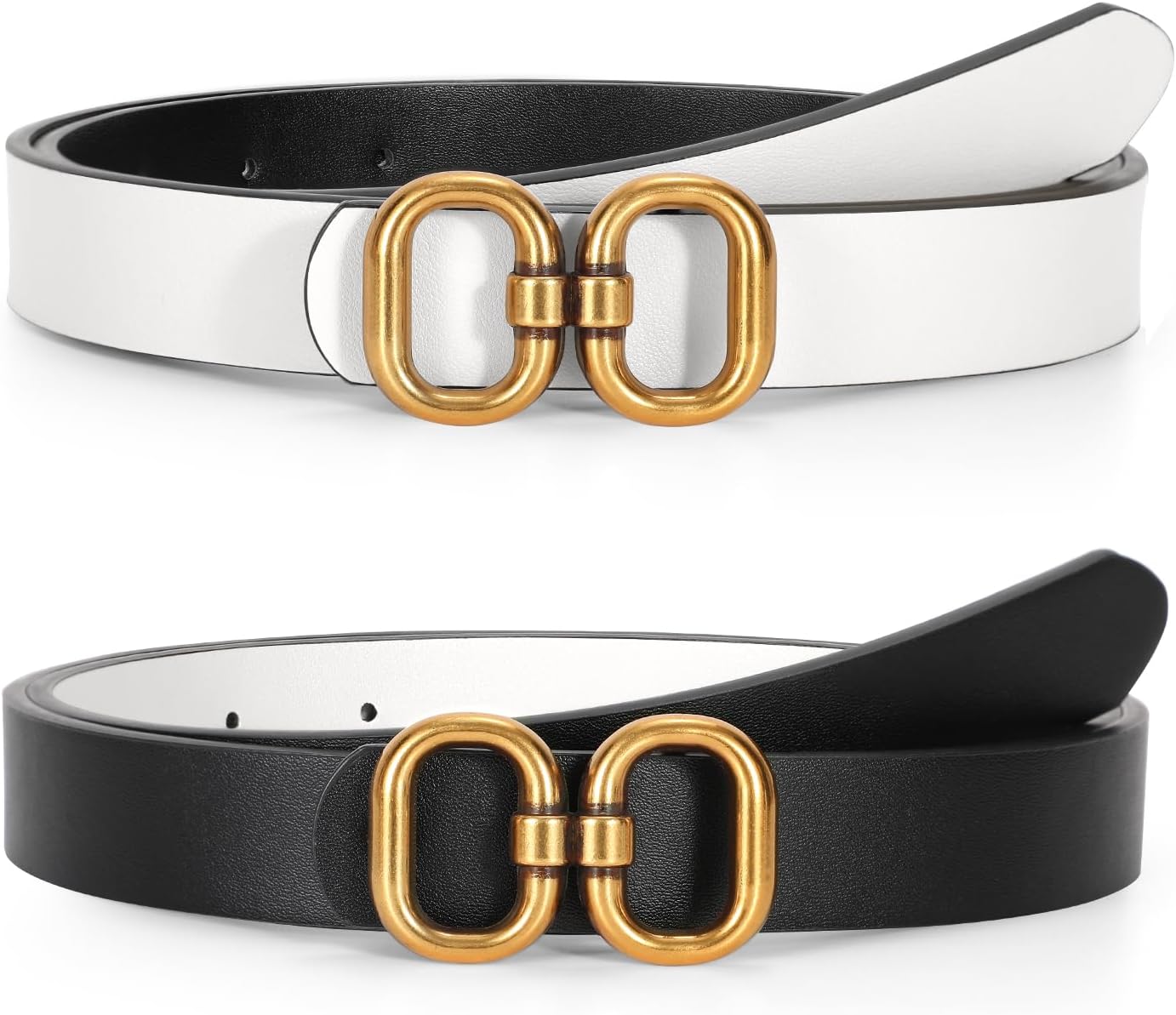 Reversible Leather Belt for Women with Gold Buckle Ladies Leather Belt for Jeans Pants