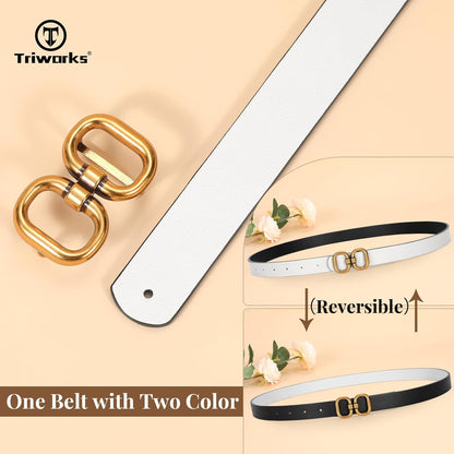 Reversible Leather Belt for Women with Gold Buckle Ladies Leather Belt for Jeans Pants