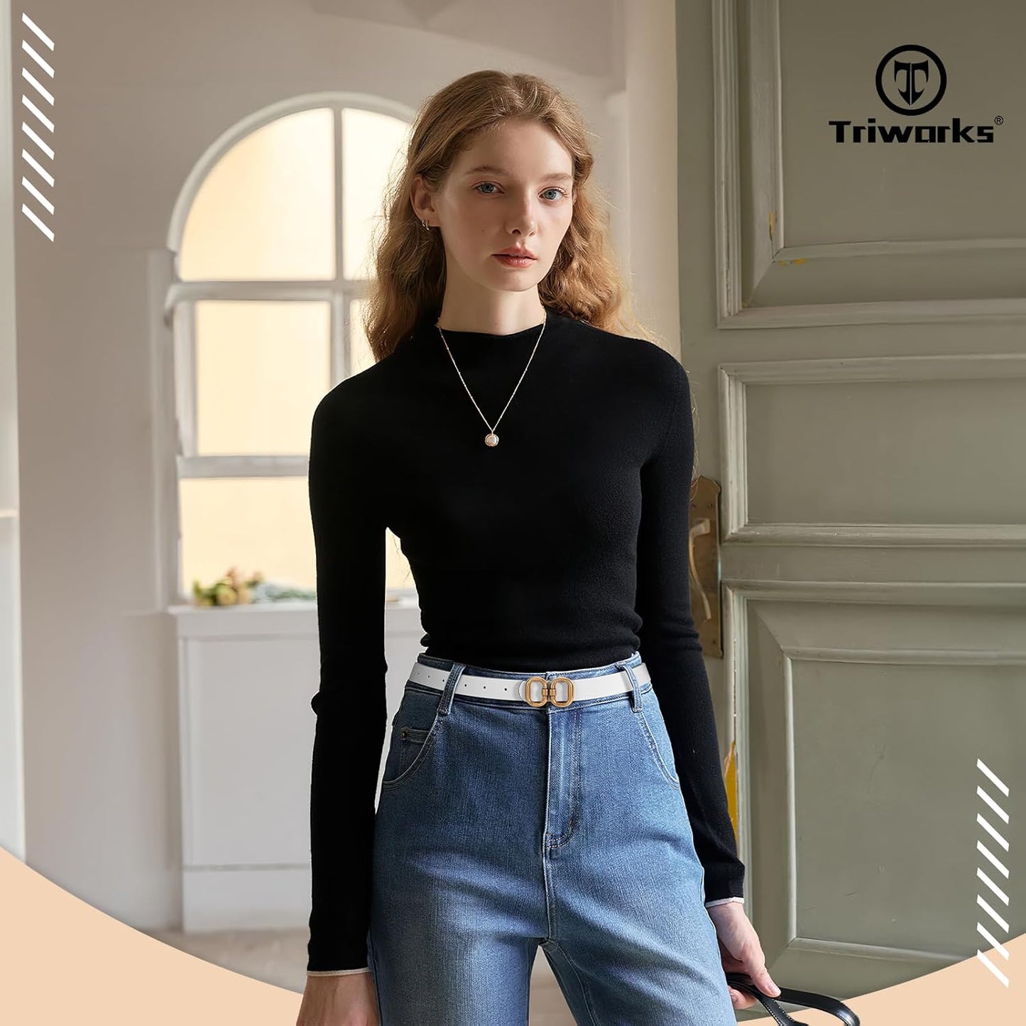 Reversible Leather Belt for Women with Gold Buckle Ladies Leather Belt for Jeans Pants