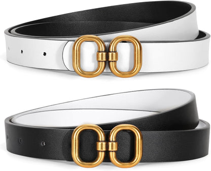 Reversible Leather Belt for Women with Gold Buckle Ladies Leather Belt for Jeans Pants