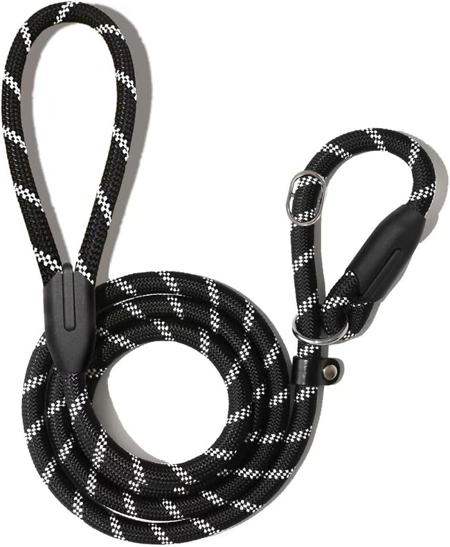 Dog Training Slip Leash, No Pull, Durable Reflective Lead, Puppy Heavy Duty Loop Rope, Comfortable Handle, 6 ft, 3/8 inch, diam. Black/White Hover Image