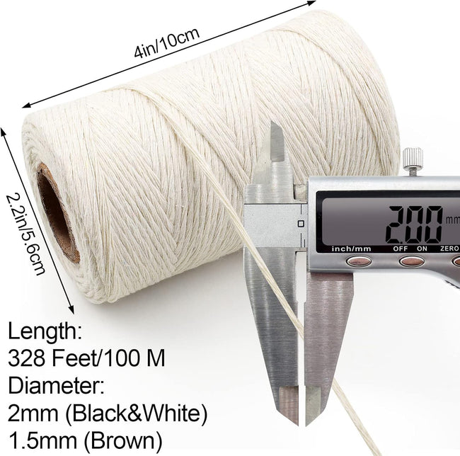984 Ft Twine String, Natural Jute Twine, 2mm White Cotton Rope, 10ply Black Cotton for Crafts, Art, Gardening Plants, Gift Wrapping, Decoration, Packing String Bulk(3 Rolls) Main Image