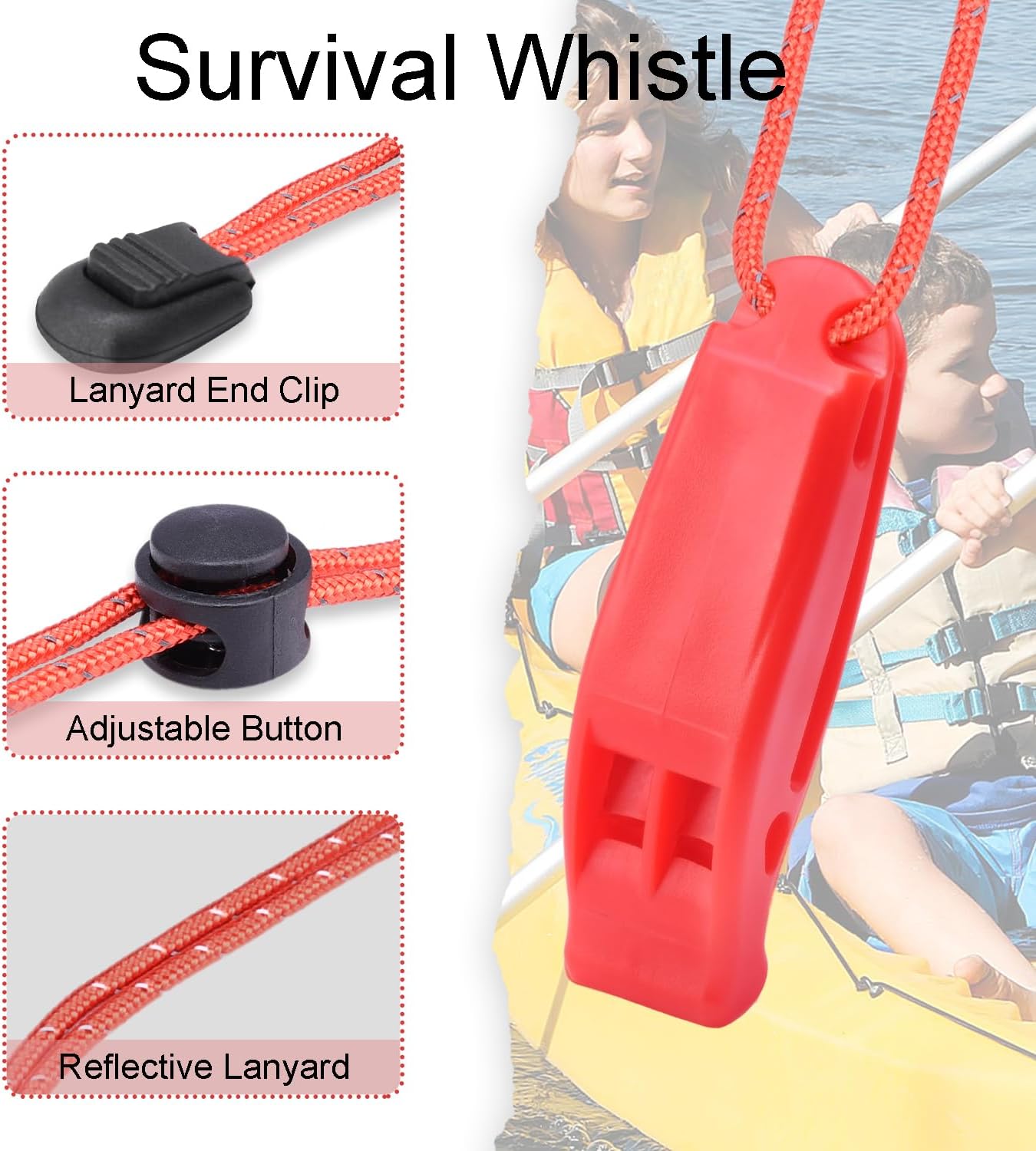 CooBigo 4Pcs Emergency Whistles, Loud Shrill Safety Whistle with Reflective Lanyard for Climbing Hiking Camping Boat Kayak