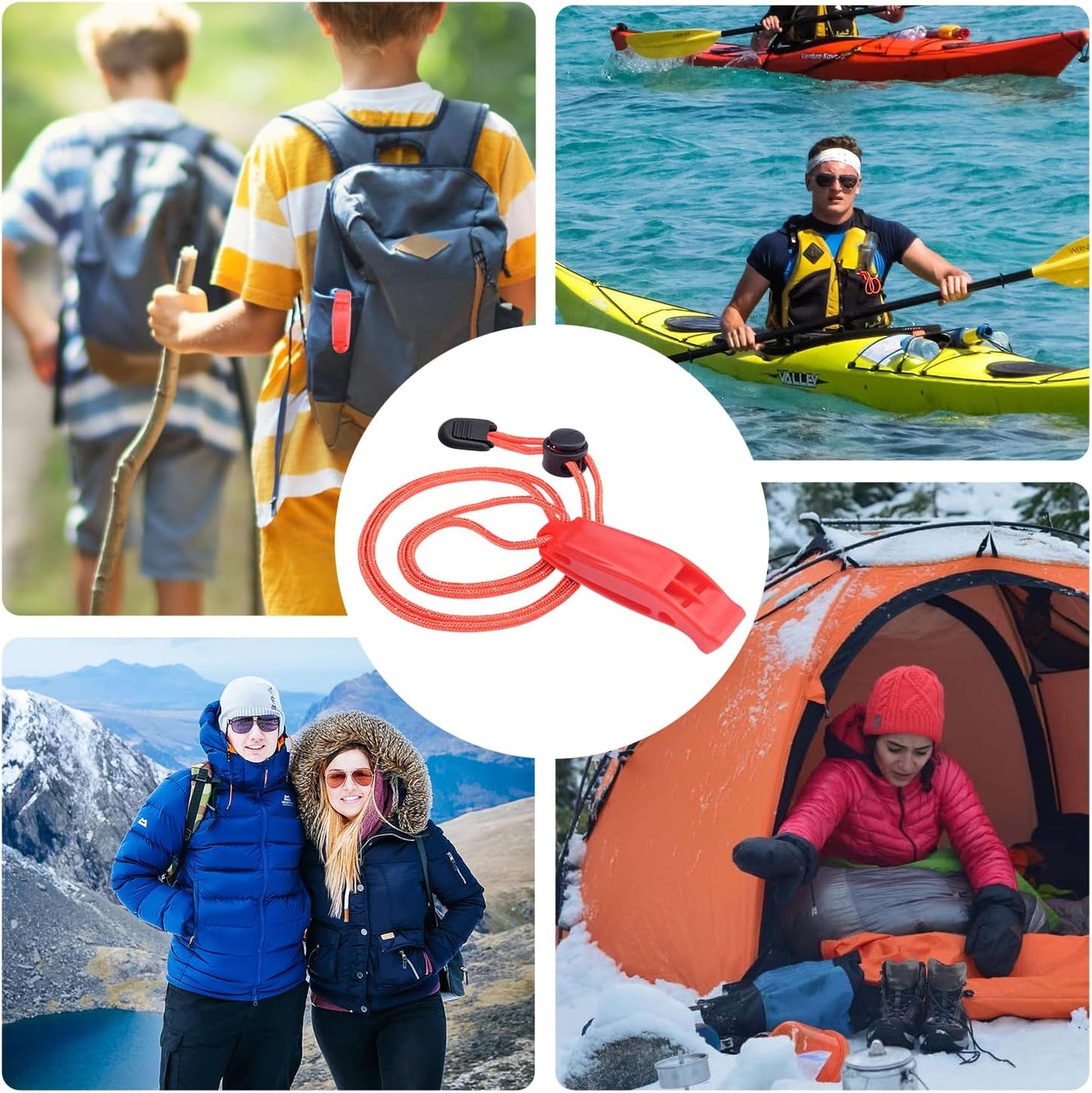 CooBigo 4Pcs Emergency Whistles, Loud Shrill Safety Whistle with Reflective Lanyard for Climbing Hiking Camping Boat Kayak