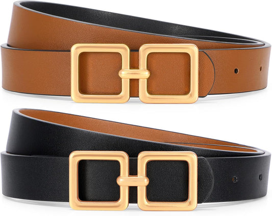 Reversible Leather Belt for Women Jeans Pants Fashion Ladies Belt for Dress with Gold Buckle