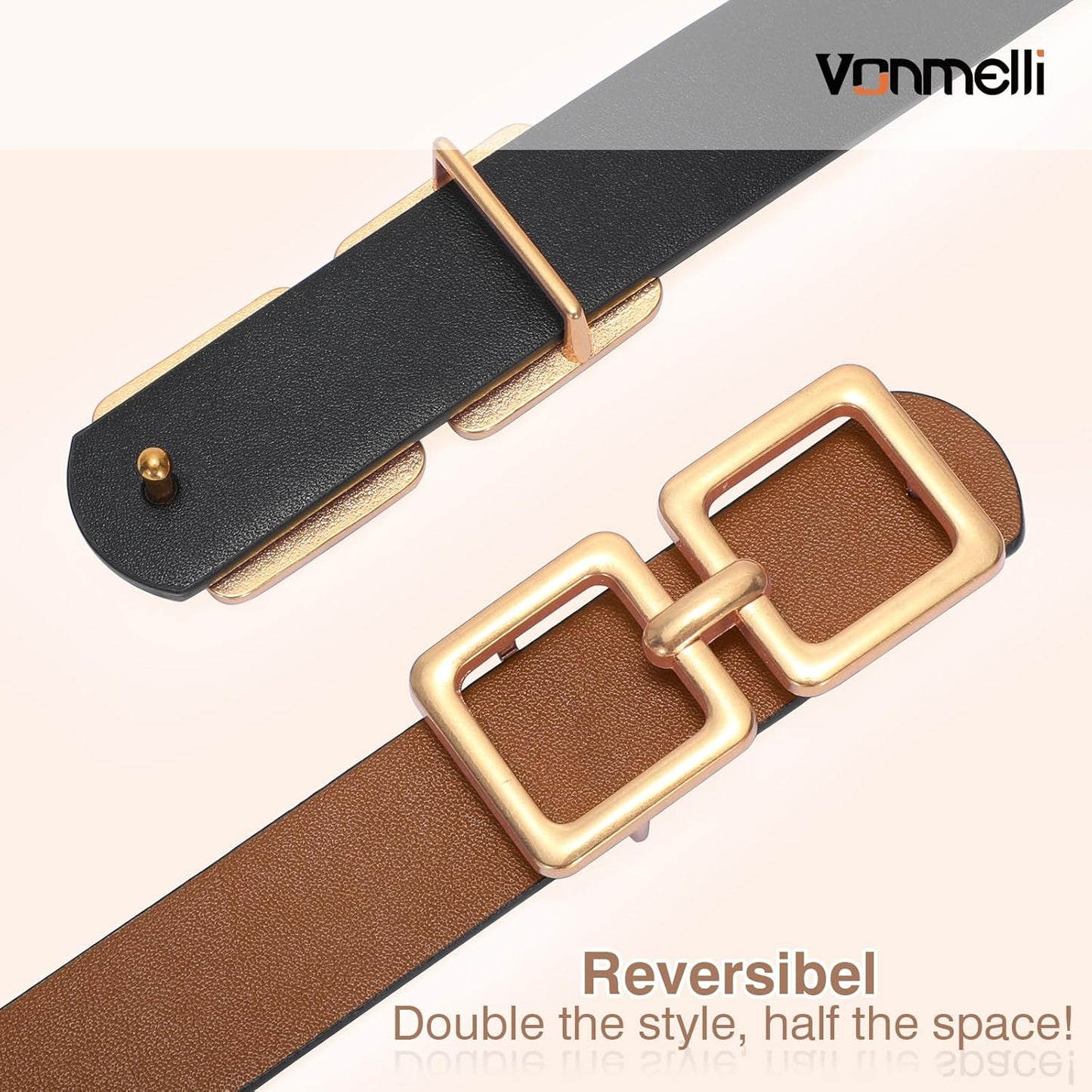 Reversible Leather Belt for Women Jeans Pants Fashion Ladies Belt for Dress with Gold Buckle