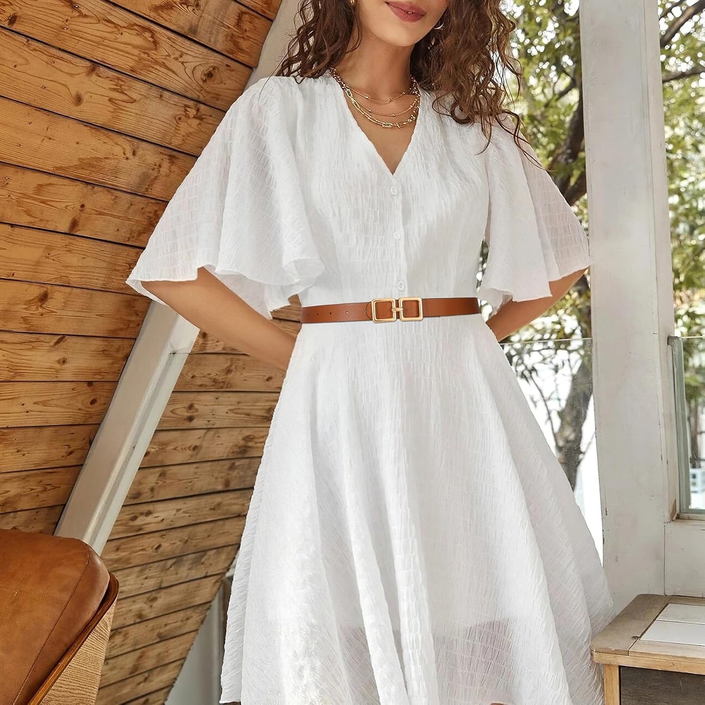 Reversible Leather Belt for Women Jeans Pants Fashion Ladies Belt for Dress with Gold Buckle