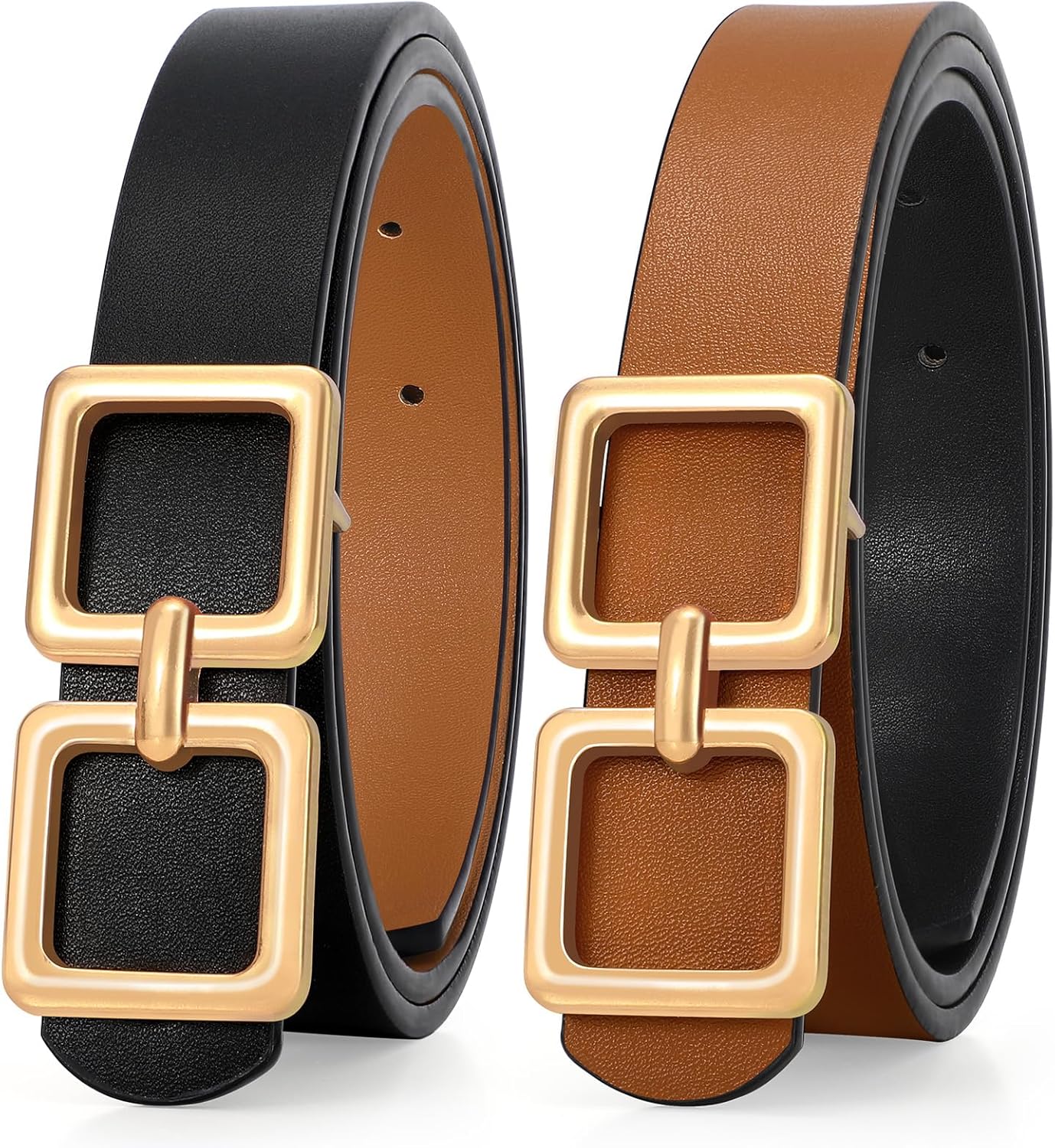 Reversible Leather Belt for Women Jeans Pants Fashion Ladies Belt for Dress with Gold Buckle
